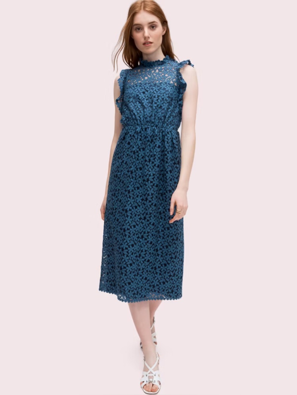 Kate Spade Flora Lace Ruffle Midi Dress - Navy
Blue Size 8